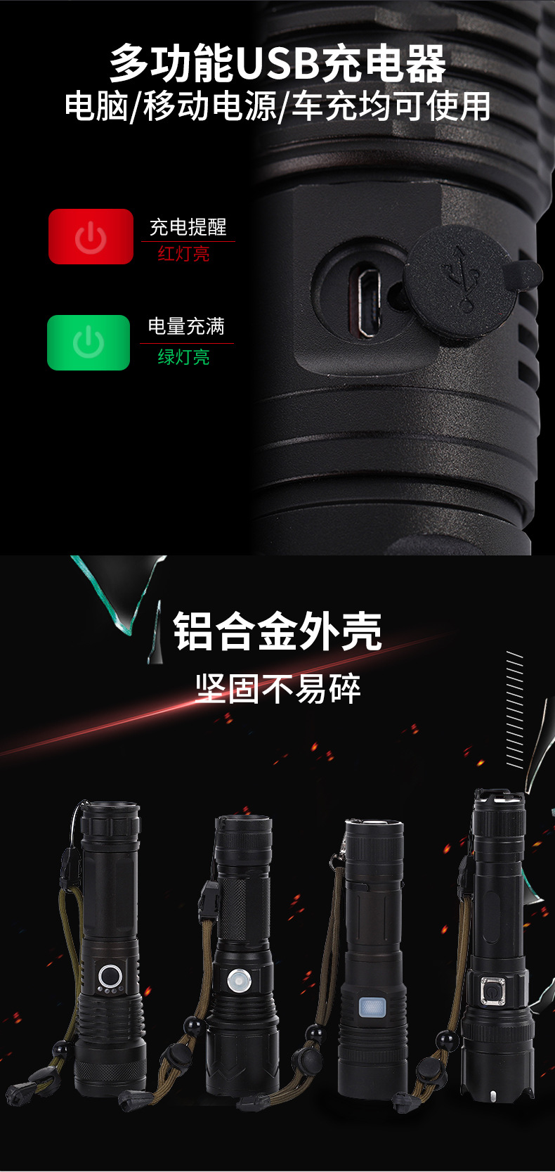 New high-intensity flashlight outdoor P50 bulb waterproof long-range 1000-meter telescopic zoom flashlight factory direct supply pic 10
