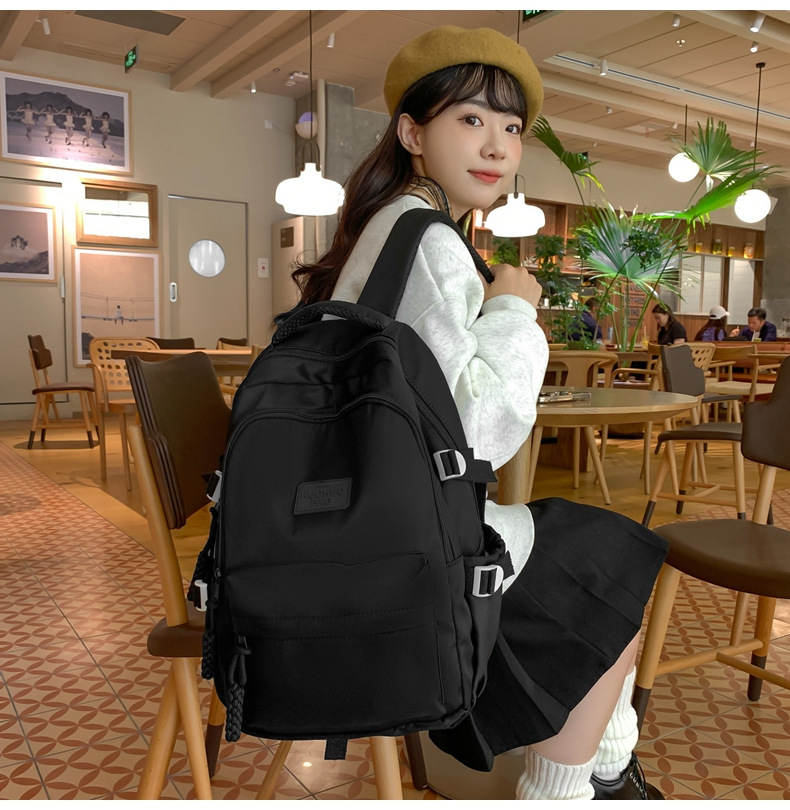 纯色休闲双肩包小学生女初高中书包简约时尚百搭大容量大学生背包详情23