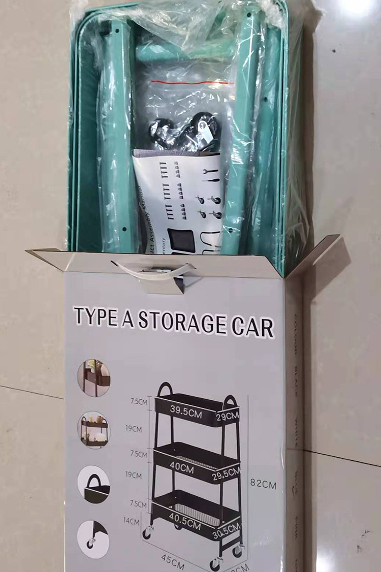 Kitchen mobile trolley assembly rack, floor-standing trolley, bedroom bedside storage rack, small volume packaging for export pic 4