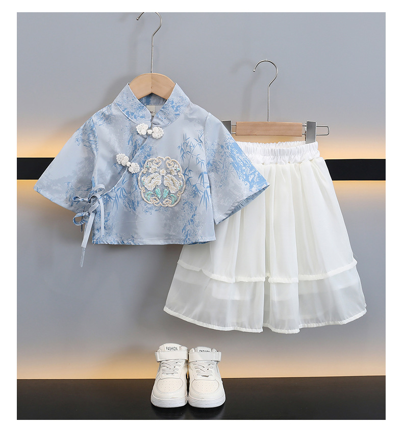 国潮汉服套装儿童国风夏装2025新款男女童六一演出服古装短袖两件套潮详情8