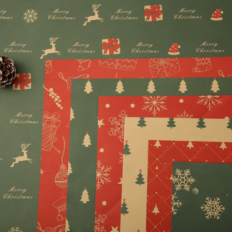 圣诞节礼品包装纸加厚铜版纸包装纸现货批发圣诞树礼盒包装纸详情8