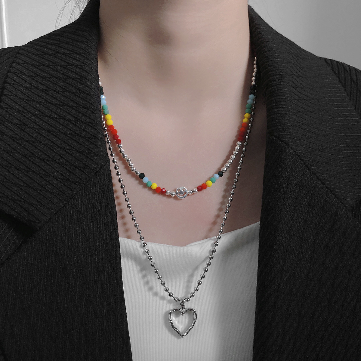 European and American style heart-shaped necklace, versatile for women, niche design, hot girl ins style, titanium steel, non-fading, high-end collarbone chain pic 23