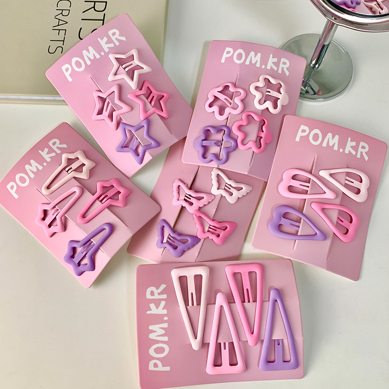 Korean-style cute pink star bb hair clips, versatile girl side forehead fringe hair clips, hair clips, hair accessories pic 8