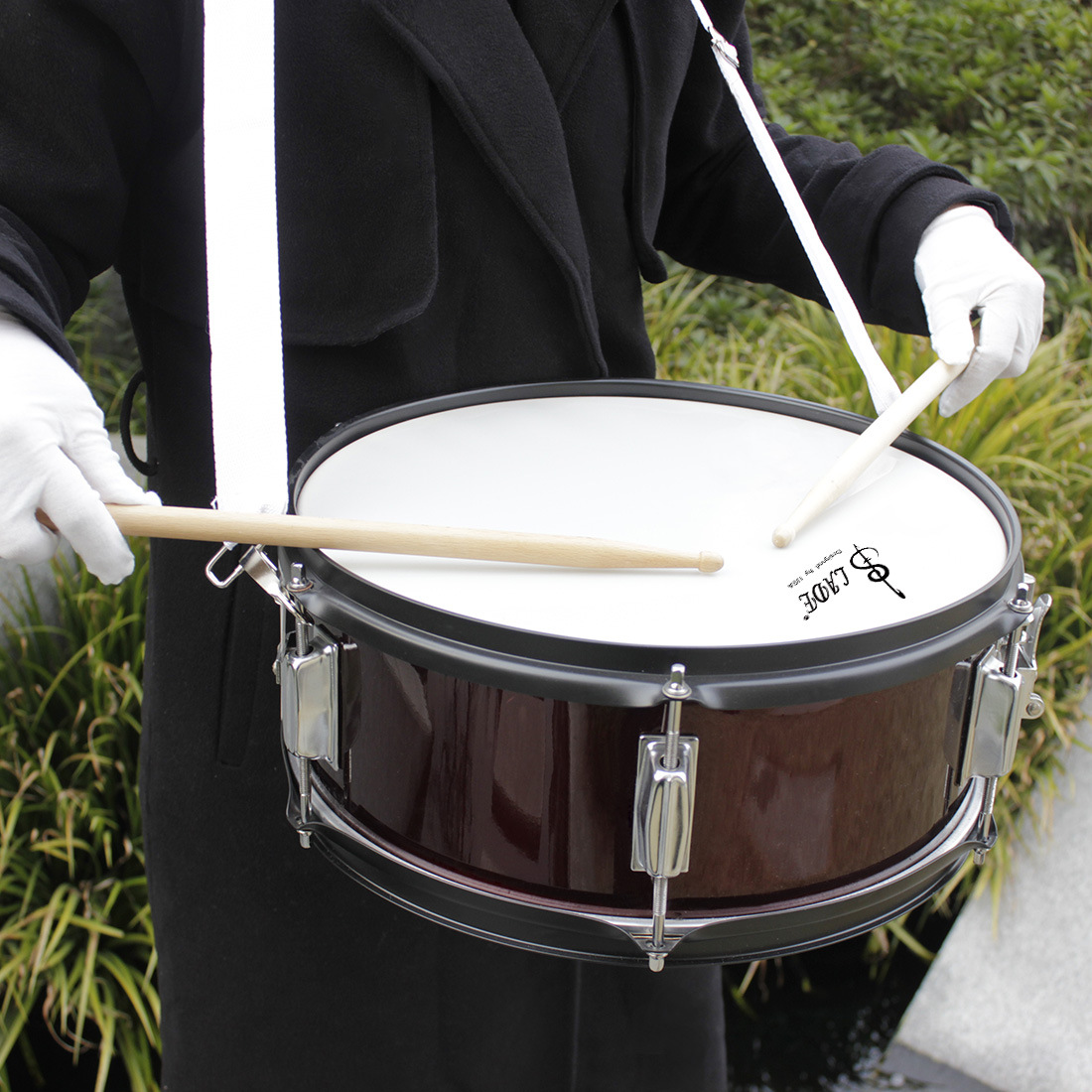 Wholesale LAde 14-inch snare drum, stainless steel squad drum, carrier, drumstick, marching drum, military band snare drum pic 12