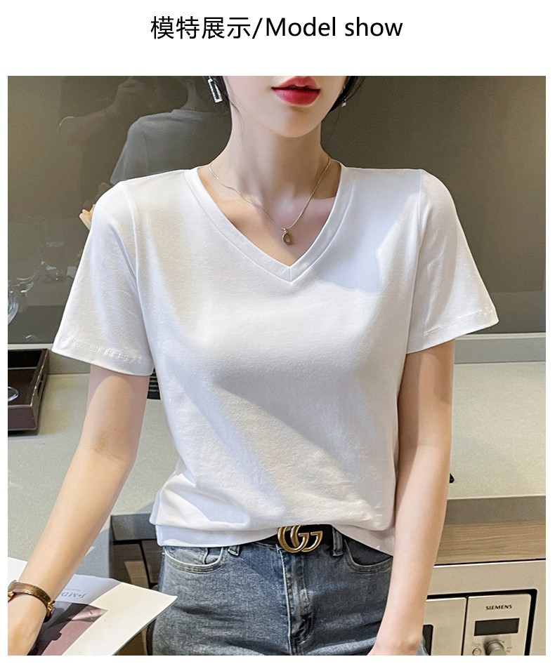 夏装宽松白色纯棉V领T恤女短袖2023新款时尚气质洋气小衫正肩体恤详情5