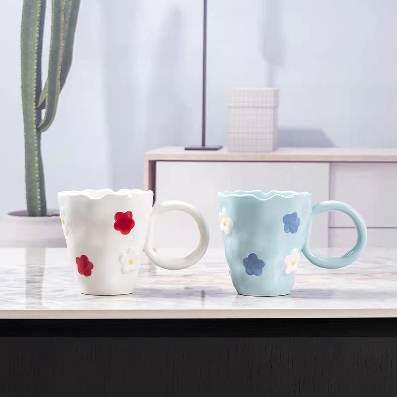 Internet-famous ceramic cups, girlish flower mugs, high appearance level drinking cups, breakfast cups, irregular water cups pic 4