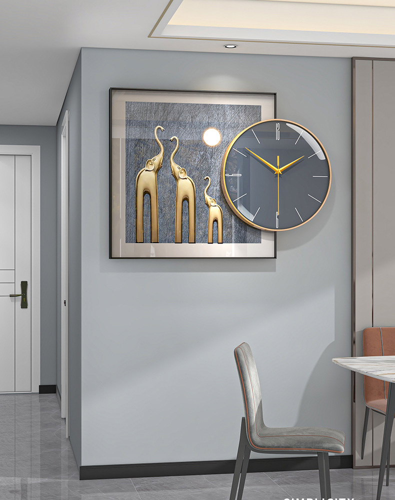 跨境钟表客厅新款大象挂钟意式现代装饰时钟挂墙立体浮雕简约挂画详情1
