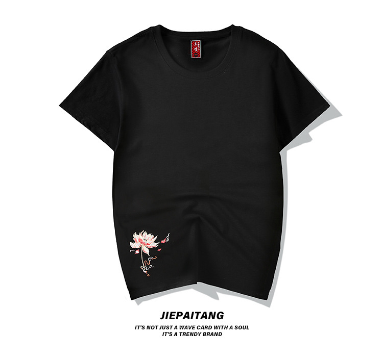 国潮中国风短袖t恤男 夏季宽松大码青年凤凰图案刺绣潮牌纯棉半袖 pic 18