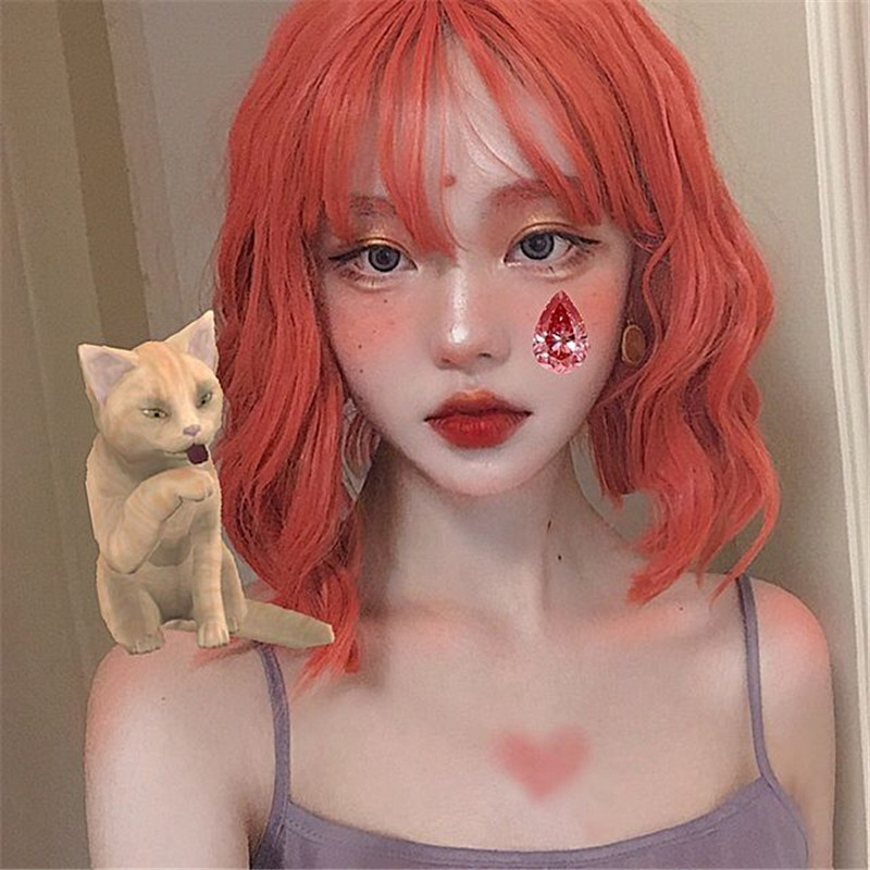 Factory wholesale of orange air bangs wigs, short curly hair for women, makeup and synthetic fiber wigs for Internet celebrities and live-streamers pic 4
