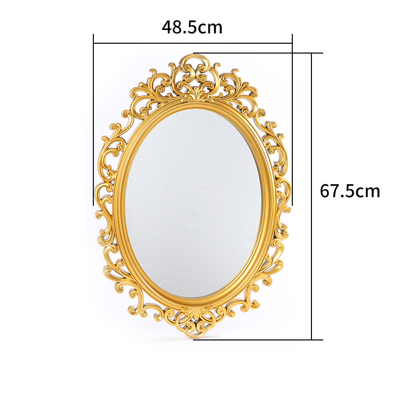 New patterned relief decorative mirror, European retro gold decorative mirror ornament, living room home oval decorative mirror pic 4