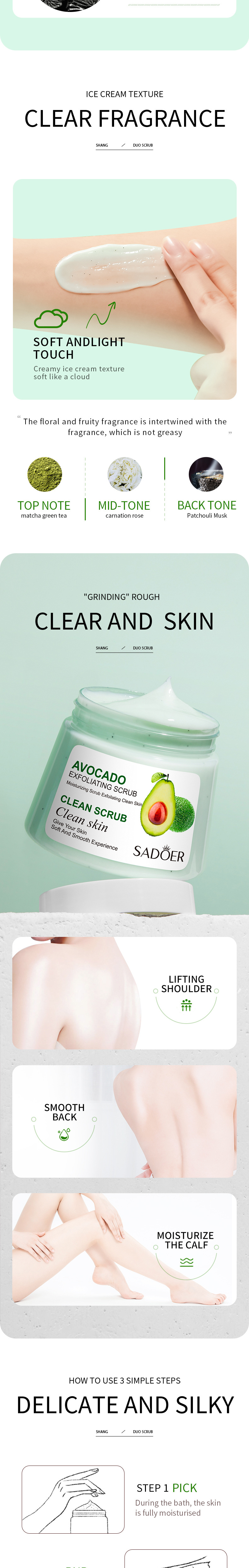 全英文水果磨砂膏 SADOER牛油果去角质250g 温和清洁跨境外贸批发详情3