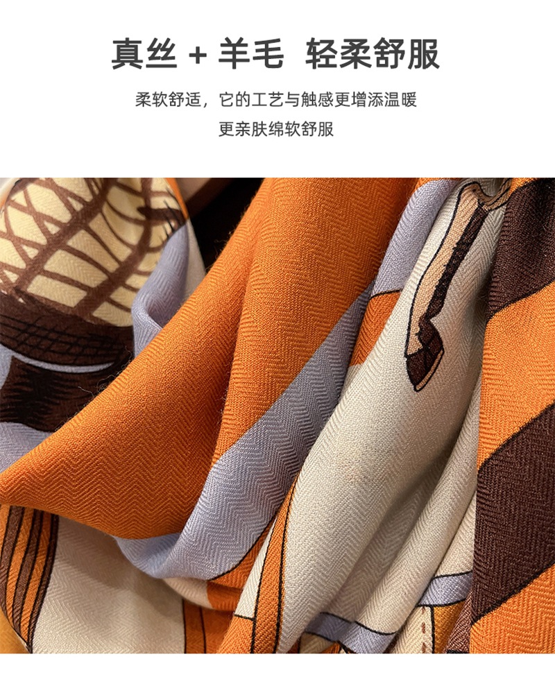 Cape, horse, wool and silk scarf for women, a light luxury silk and wool warm large square shawl for outerwear in autumn and winter pic 5