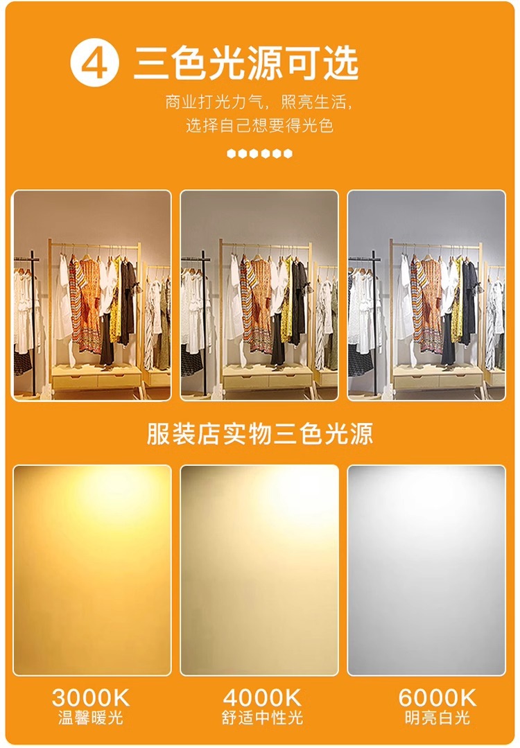 cob轨道射灯酒店壁画服装店吊杆明装射灯led灯筒灯家用导轨聚光灯详情8