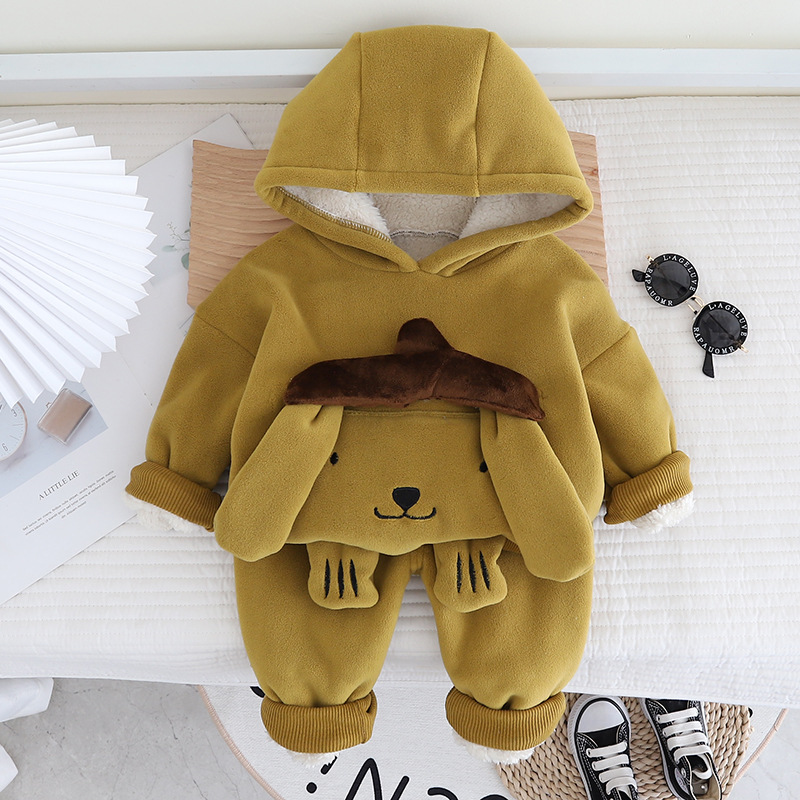 儿童冬款2023年新款运动套装可爱卡通儿童加绒复合卫衣休闲两件套详情3