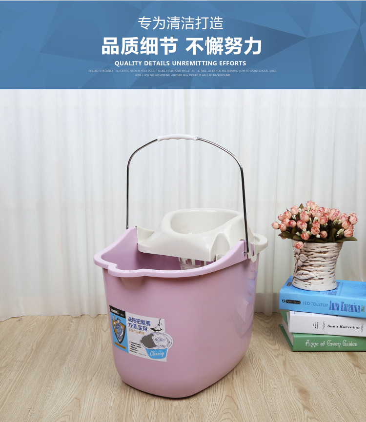 拖地桶家用加厚塑料拖把拖布桶地拖桶旋转拖把带轮单桶手动脱水桶详情3