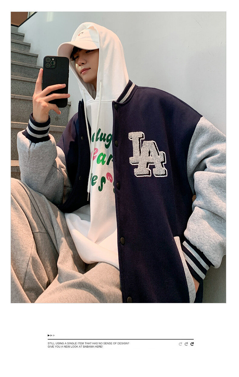 棒球服男春秋外套潮牌宽松男士外套刺绣A字男装夹克ins情侣班服潮详情16