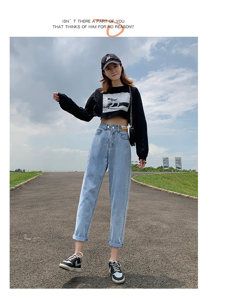 2023春季小个子牛仔裤女宽松高腰萝卜裤小直筒显瘦老爹九分哈伦裤详情18