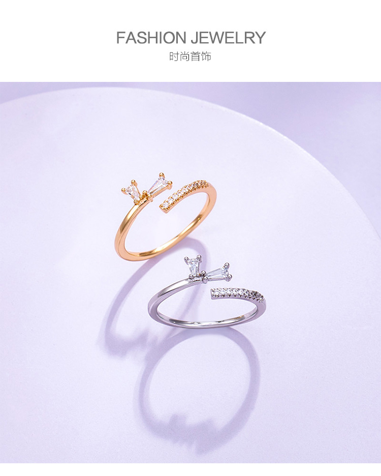 旭平首饰 韩版时尚微镶开口戒指镀白金色厂家直销戒指女A00524454详情1