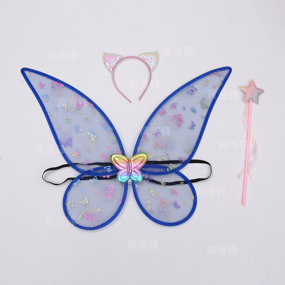 跨境圣诞节精灵翅膀套装舞会带灯单层天使翅膀魔法棒发箍三件套详情7