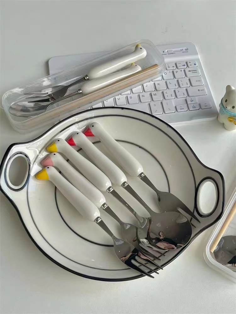 陶瓷不锈钢套装高颜值家用创意可爱筷子勺子叉子餐具便携ins风详情15