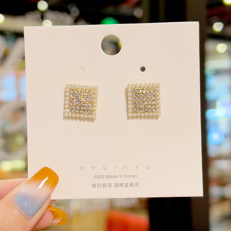 925银针珍珠耳钉高级感几何小巧气质耳饰女可爱镶钻个性耳骨钉详情21