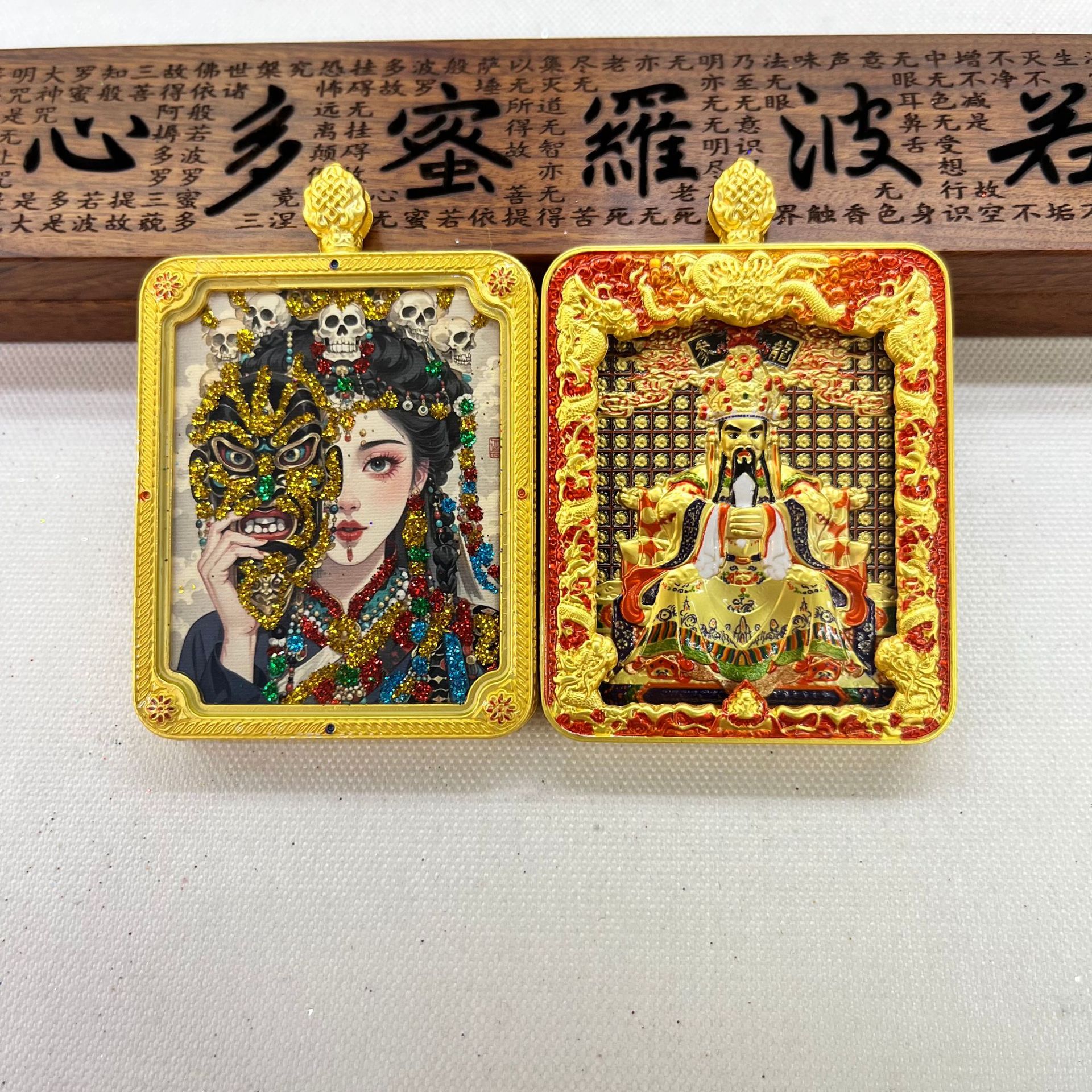 五台山唐卡浮雕双面款立体龙五爷吞金兽双面唐卡前世今生项链吊坠详情14