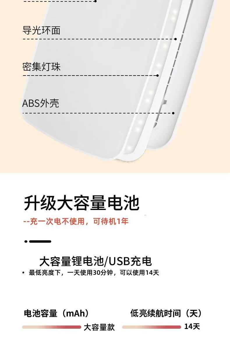 led化妆镜子学生宿舍带灯台式桌面补光小镜子梳妆镜随身灯光折够详情10