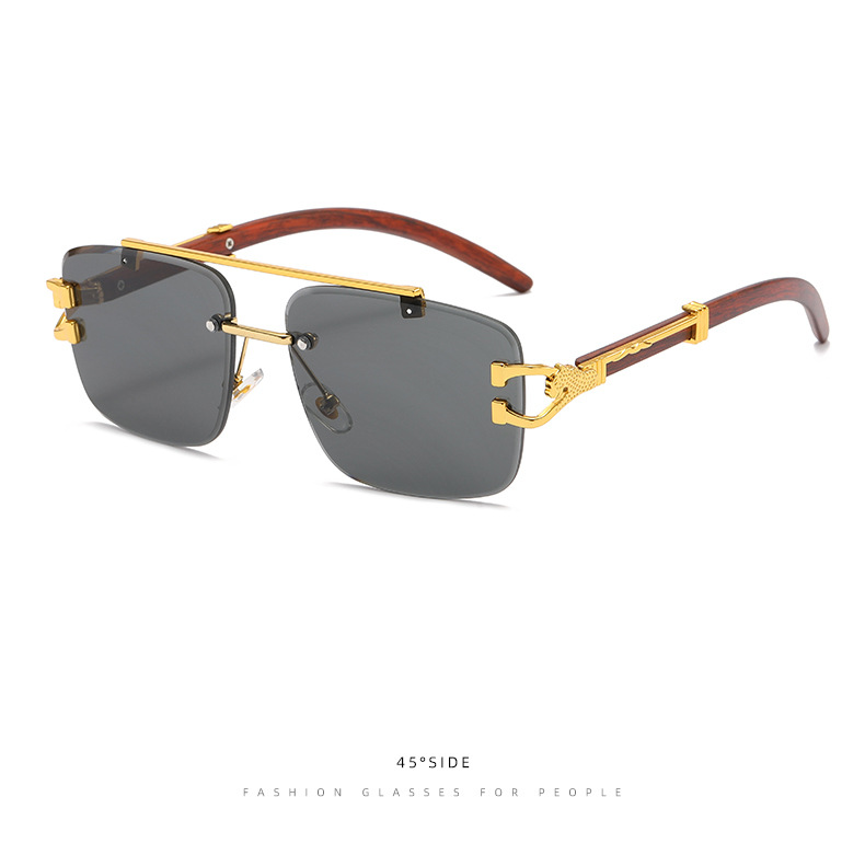 无边框太阳镜女复古方框木纹腿墨镜男ins潮双梁防紫外线太阳眼镜详情13