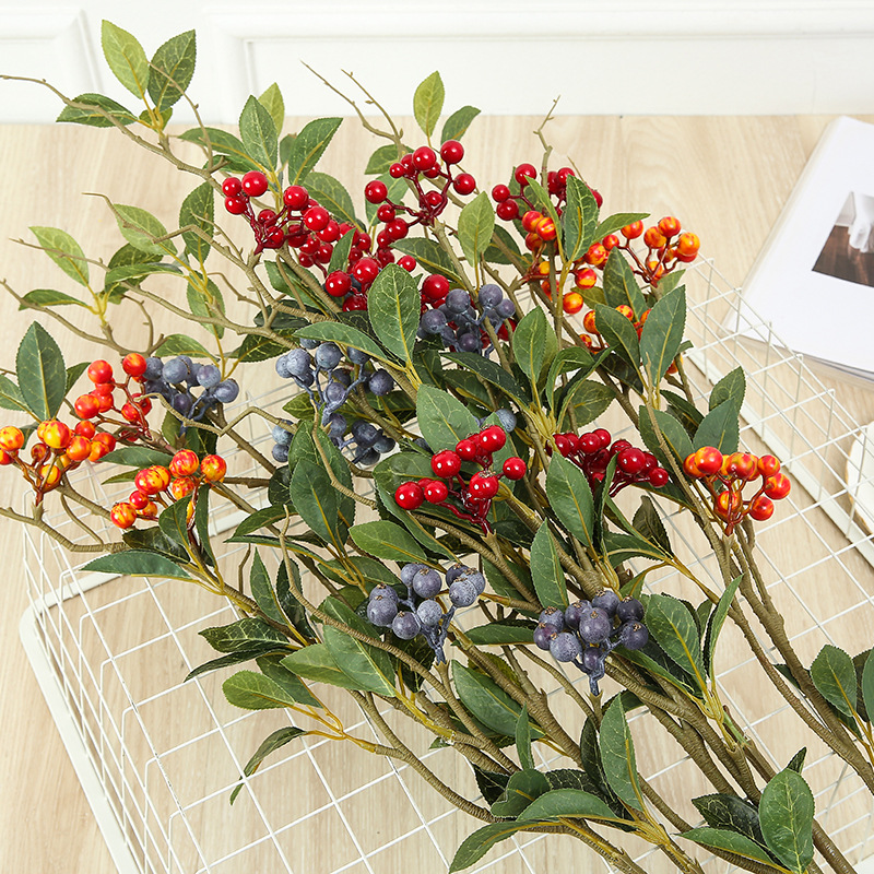 仿真花六头石榴果枝家居软装泡沫果假花落地长杆花枝装饰插花摆件详情18