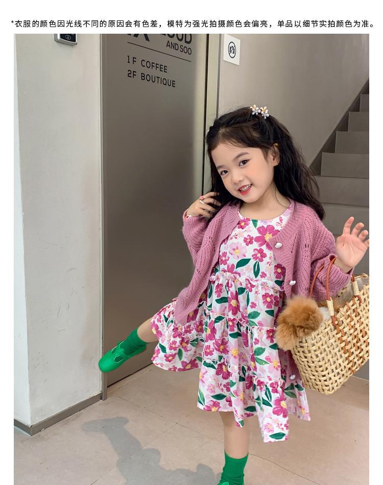 图图小象女童秋季童装儿童韩版碎花连衣裙洋气针织开衫宝宝套装详情17