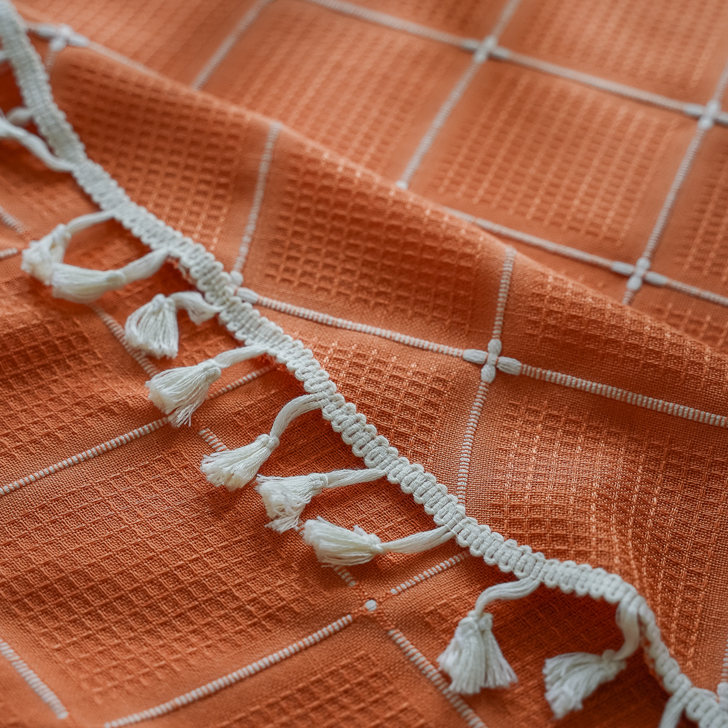 Cross-border TEMU Xiyin round table cloth, Japanese cream white tassel tablecloth, table cloth, cover cloth, Amazon factory wholesale pic 20