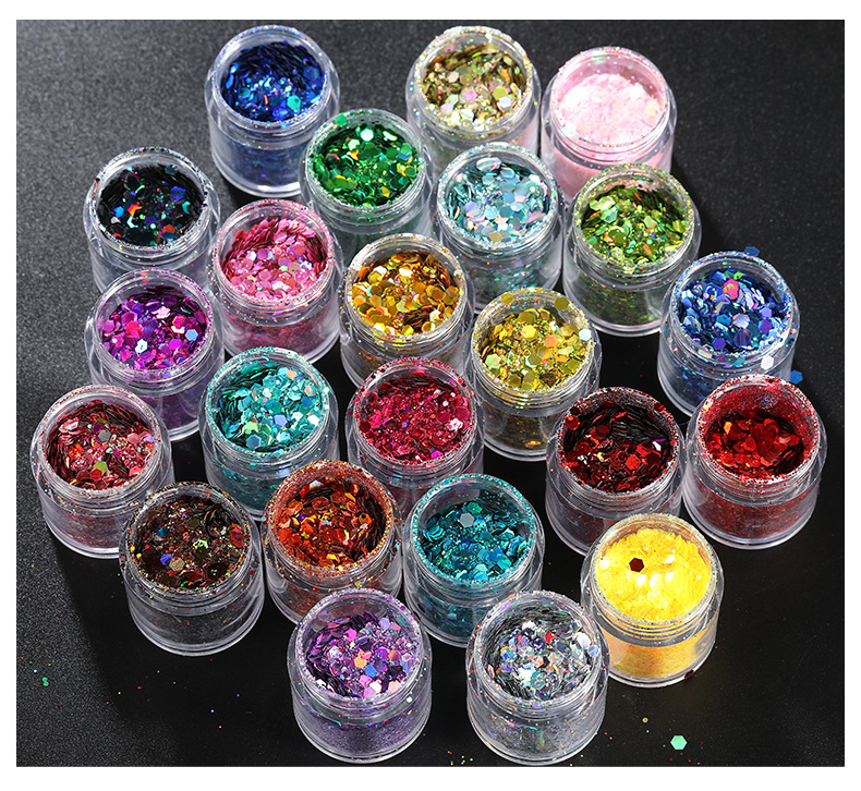 跨境韩国镭射混合装DIY创意眼妆美甲亮片瓶装8g装金葱粉闪粉批发详情12