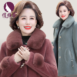 俏雅莹呢子大衣羊毛女式毛呢2021新款毛呢中老年女装秋冬睡袍外套详情12