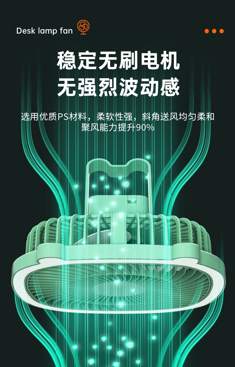 厂家USB充电夜灯小风扇家用宿舍便携式迷你桌面3档小型电风扇代发详情7
