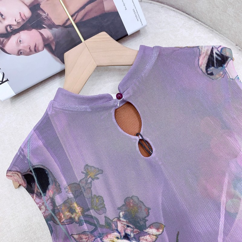 现货OfAki新中式前后两穿撞色旗袍连衣裙女印花鱼尾背心裙详情30