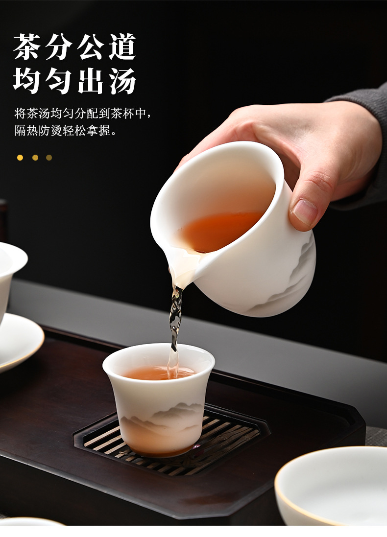 High-end kung Fu tea set, household light luxury sheep fat jade gilded covered bowl teapot tea set, complete set wholesale pic 12
