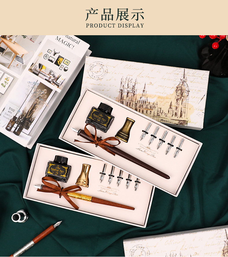 欧式木杆书法笔培训班初学者礼品套装 木杆单支礼品 钢笔造型笔尖详情6