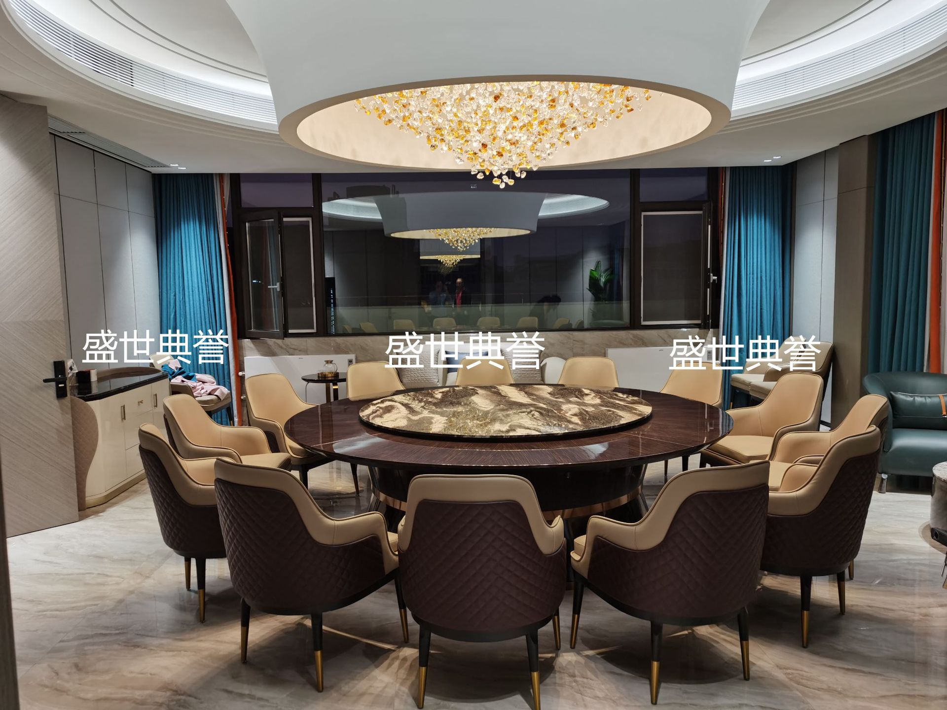 Beijing star hotel solid wood electric dining tables and chairs, high-end club electric turntable dining tables, modern light luxury large round tables pic 10