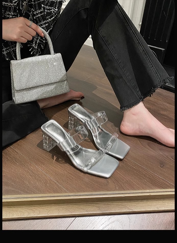 羊皮版~法式绝美透明一字凉拖鞋女夏季外穿精致2024新款粗高跟鞋详情39