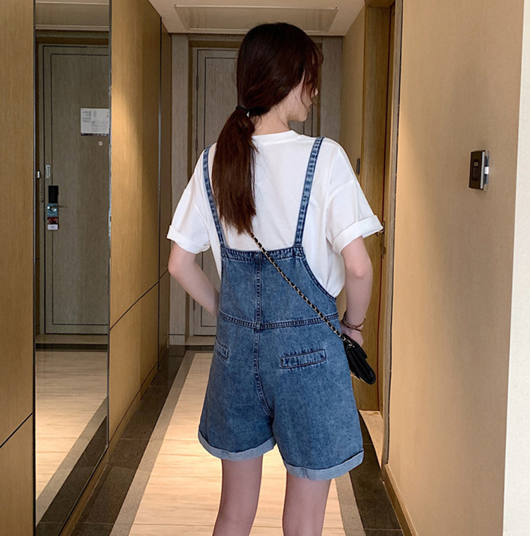 Hong Kong-style autumn new collection of Korean Harajuku style denim overalls and high-waisted wide-leg jumpsuits for chubby girls to look younger pic 3