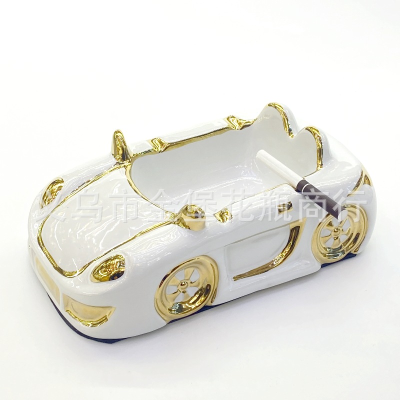 Creative, personalized and fashionable ceramic car model for cigars, portable household ashtray, special golden castle vase for cigars pic 10