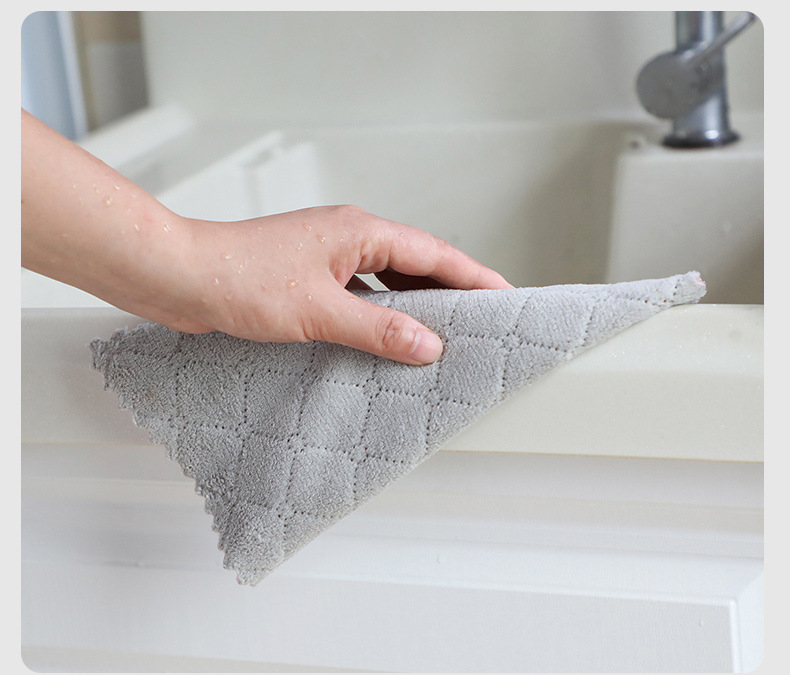 [LOVELY HOME] [keeping ga] coral fleece paño de doble cara toalla de vajilla engrosada rayas de agua corrugada bambú carbón vegetal hogar paño de limpieza paño de cocina al por mayor toalla de vajilla toalla de cocina pic 11