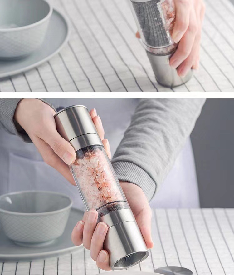 双头手动黑胡椒研磨器不锈钢研磨器厨具牛排神器调味瓶海盐花椒详情5