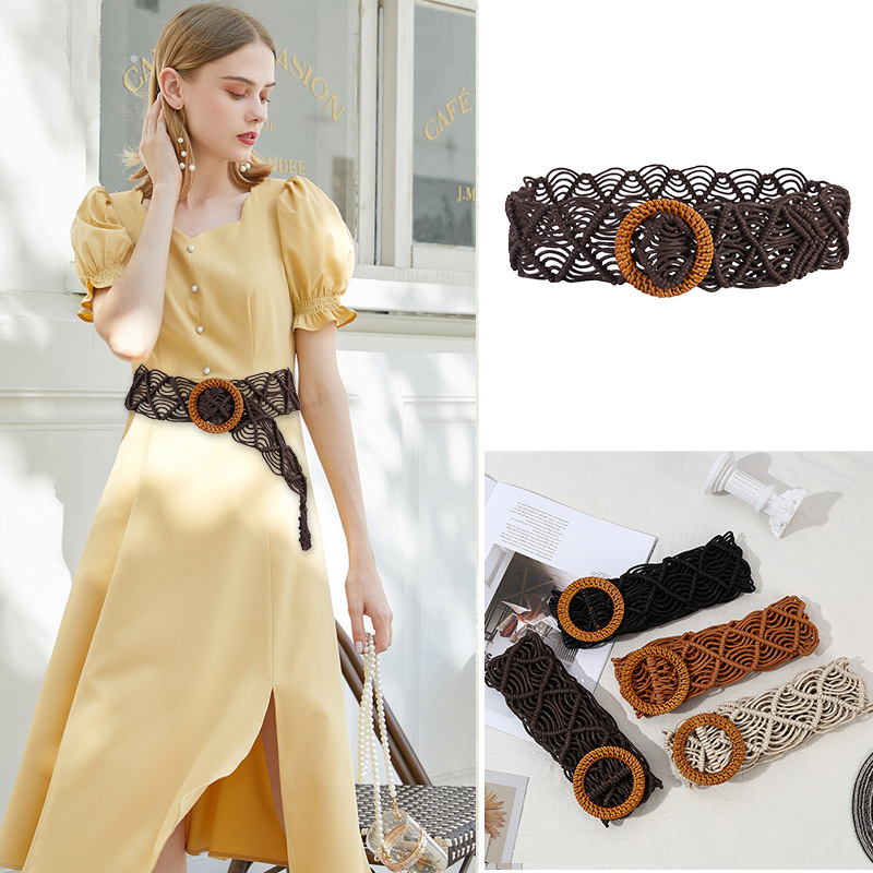 民族风女皮带 亚克力松石编织款女腰带手工蜡绳木珠宝石编织腰链详情5