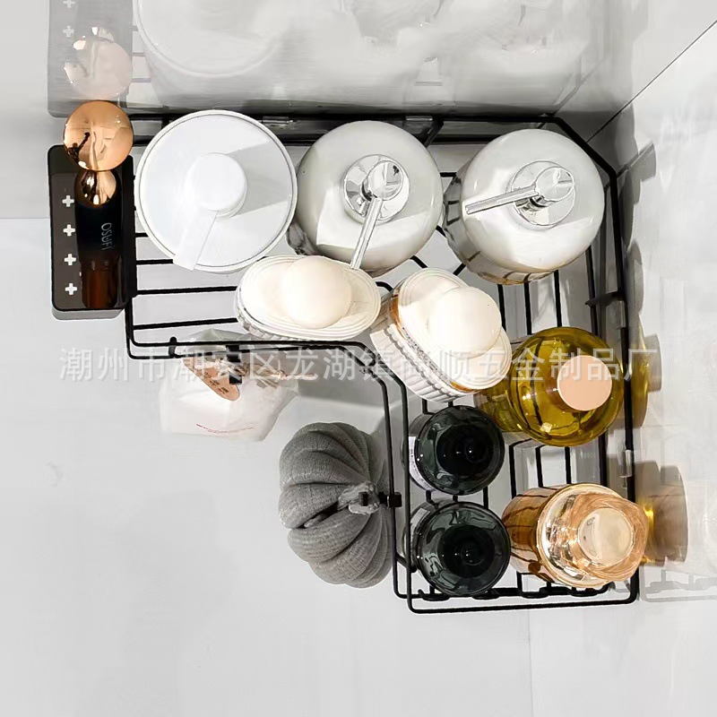 跨境新款浴室三角置物架卫生间免打孔转角置物架淋浴房墙角收纳架详情3