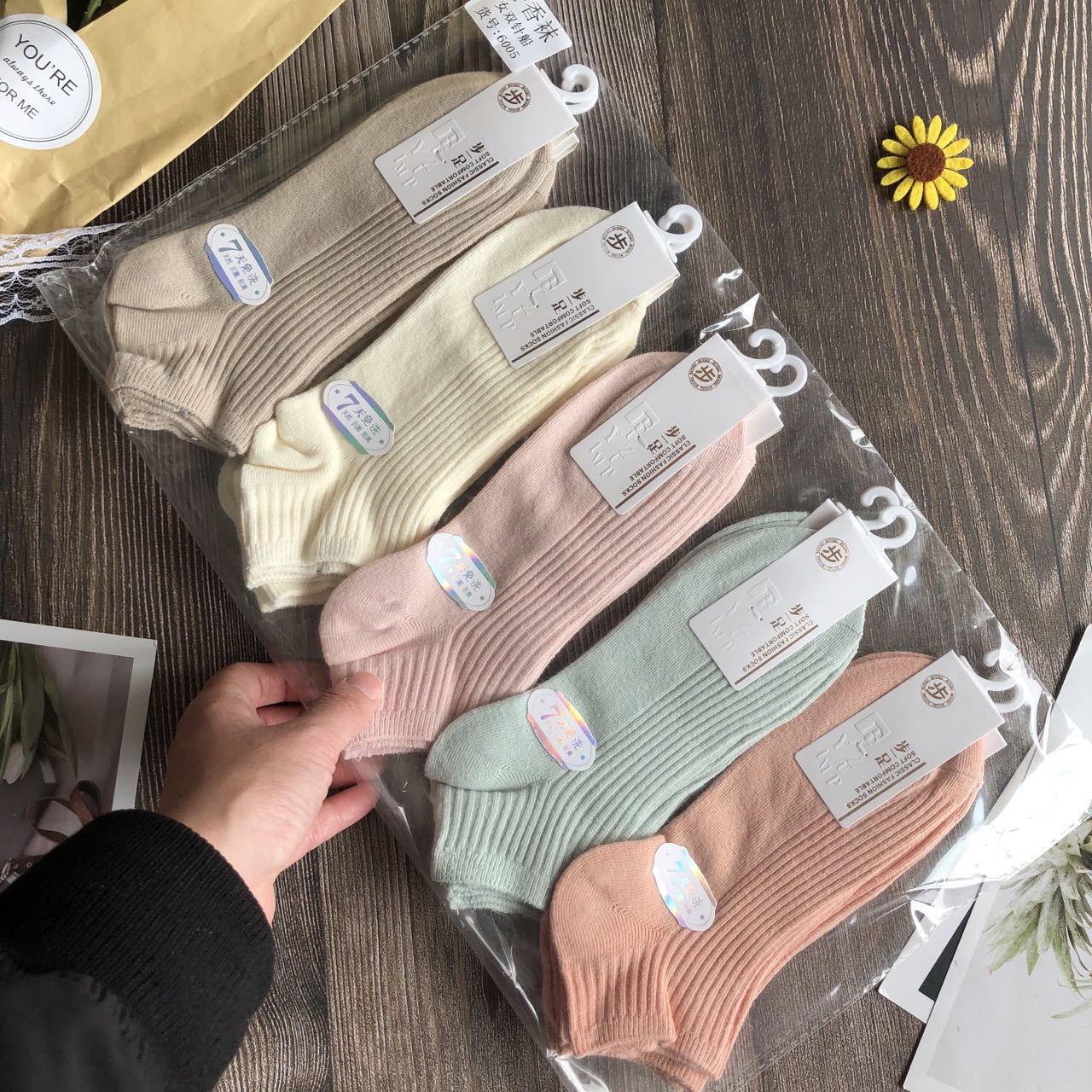 高品质双针女袜子春夏薄款纯色短袜女式棉袜日系彩色短筒船袜批发详情3