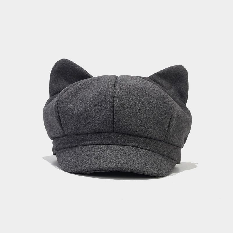 秋冬新款可爱猫耳朵网红八角帽英伦复古毛呢鸭舌帽女纯色画家帽潮详情5