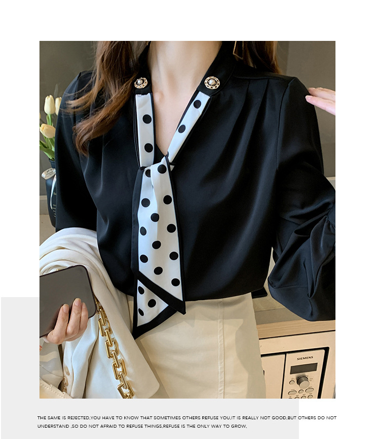 Early autumn bow tie long-sleeved shirt women's autumn collection 2023 new design sense, niche and fashionable women's top pic 34