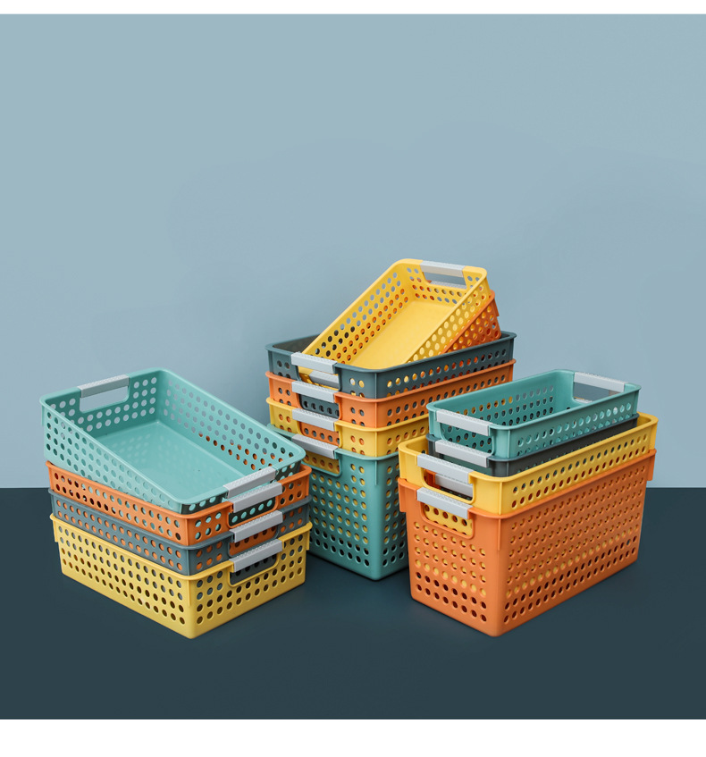 W15-1932 School shallow-mouthed hollowed-out storage basket, plastic hand-held A4 paper storage basket, kitchen vegetable and fruit sorting basket pic 17
