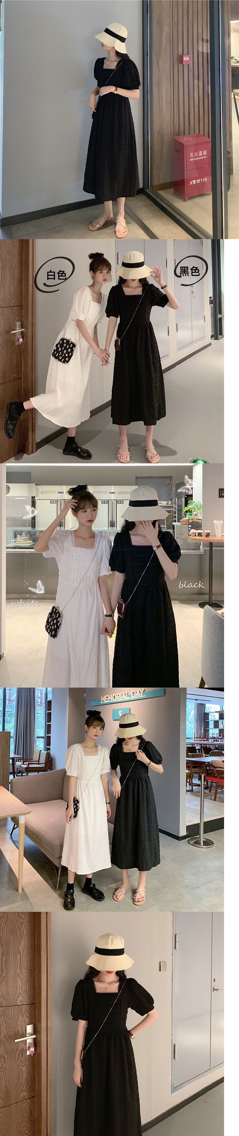 2021夏季新款大码女装胖MM短袖法式复古方领显瘦气质连衣裙仙女裙详情2